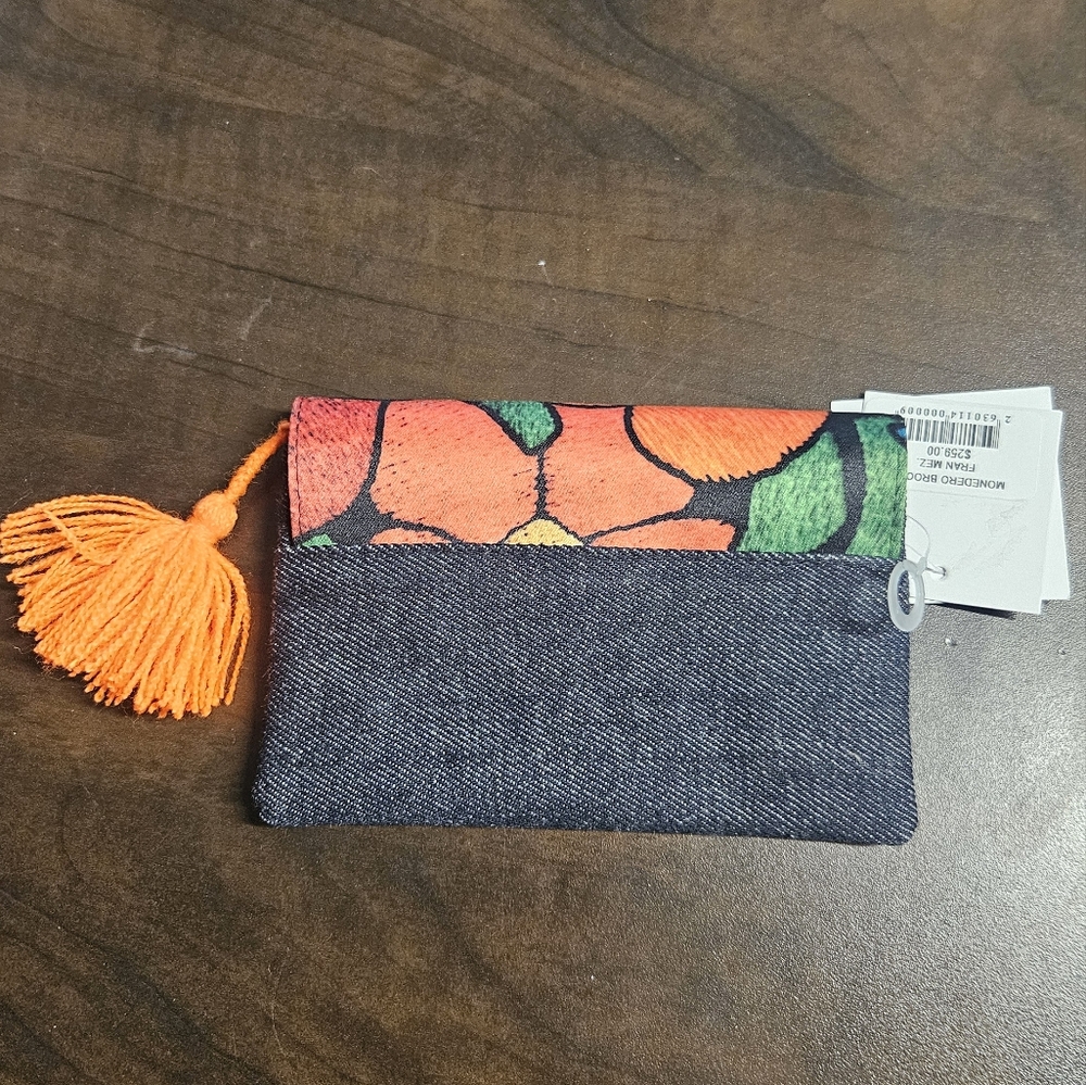Floral Patterned Clutch with Denim Base